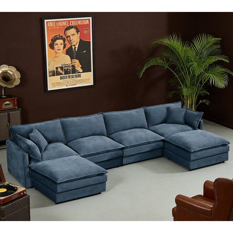 Modular Sectional Sofa U Shaped Couch Set, Blue Chenille