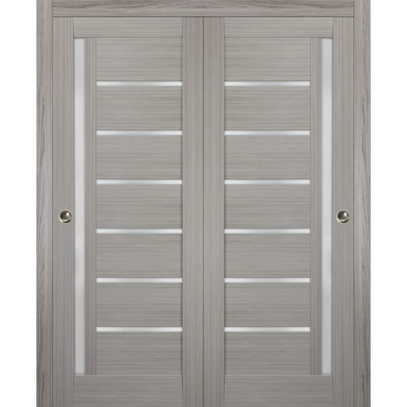 Portes coulissantes de placard en verre dépoli Quadro 4088 Ginger Ash, rails robustes, moulures, garnitures, quincaillerie, ensemble de quincaillerie en bois massif pour portes de placard de chambre à coucher - 60 po x 96 po (2 x 30 x 96 po)