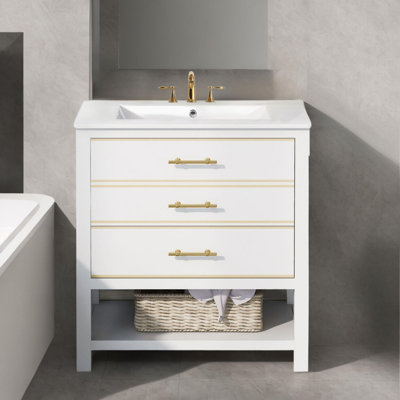 30" Modern Bathroom Vanity Cabinet With Ceramic Top