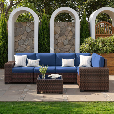 6 Piece Rattan Sectional Seating Group With Cushions