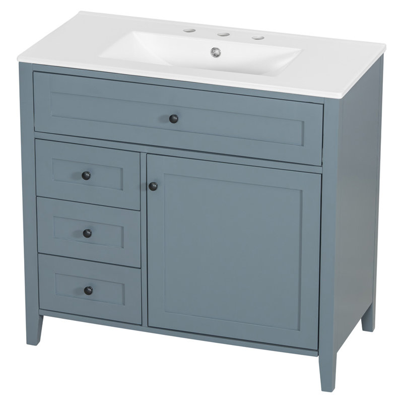 36" Bathroom Vanity with Sink, Black, Blue Gray