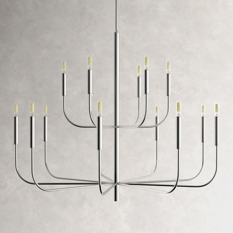 Tedder 15-Light Dimmable Tiered Chandelier , Polished Nickel