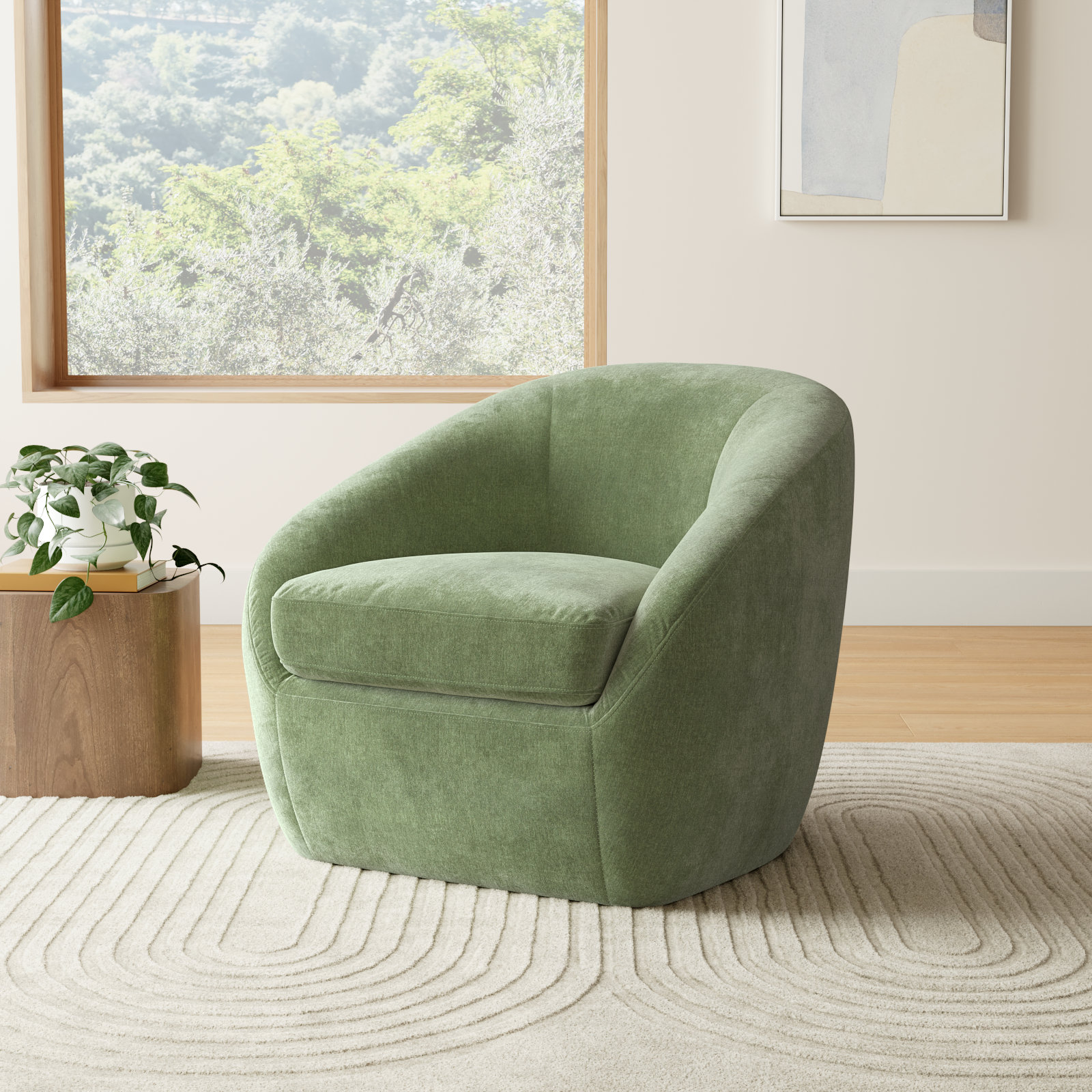 Stargazer Upholstered Barrel Chair, Forest Performance Chenille