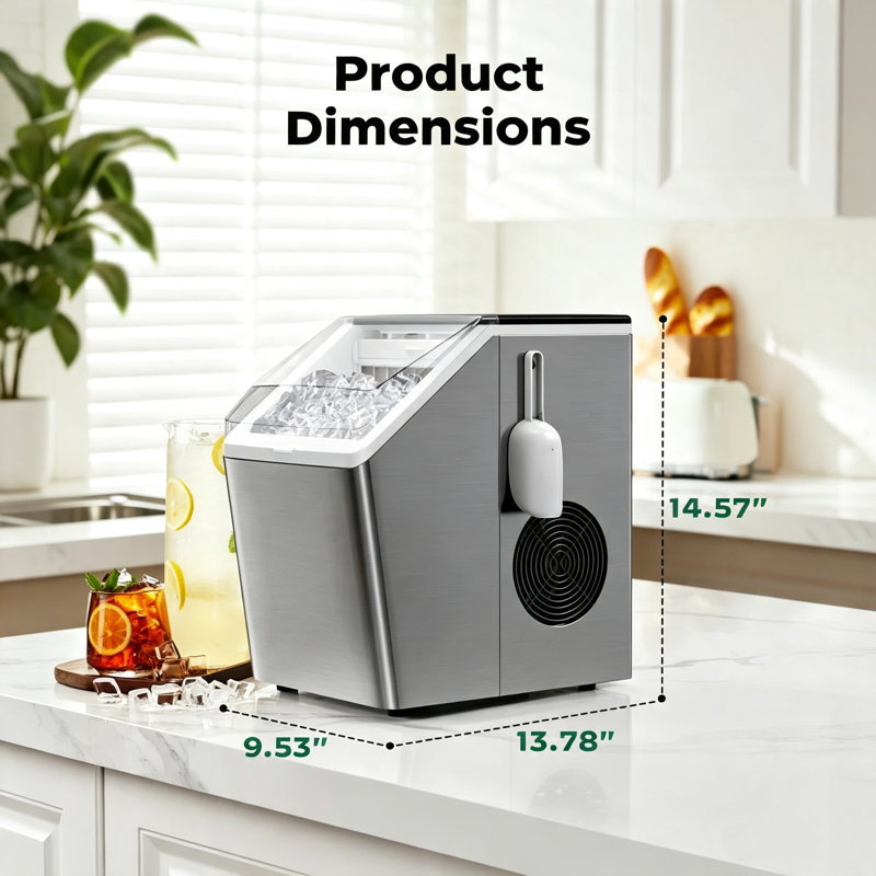 Comptoir en acier pour machine à glaçons avec capacité de production quotidienne de 44 lb, 2 façons d'ajouter de l'eau, épaisseur de glace personnalisable et commodité autonettoyante, convient aux réunions de famille, aux cuisines et aux espaces de travail.