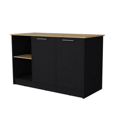 Mercury Kitchen Island With Spacious Countertop, Double Door Cabinets, And 2 Open Storage Shelves