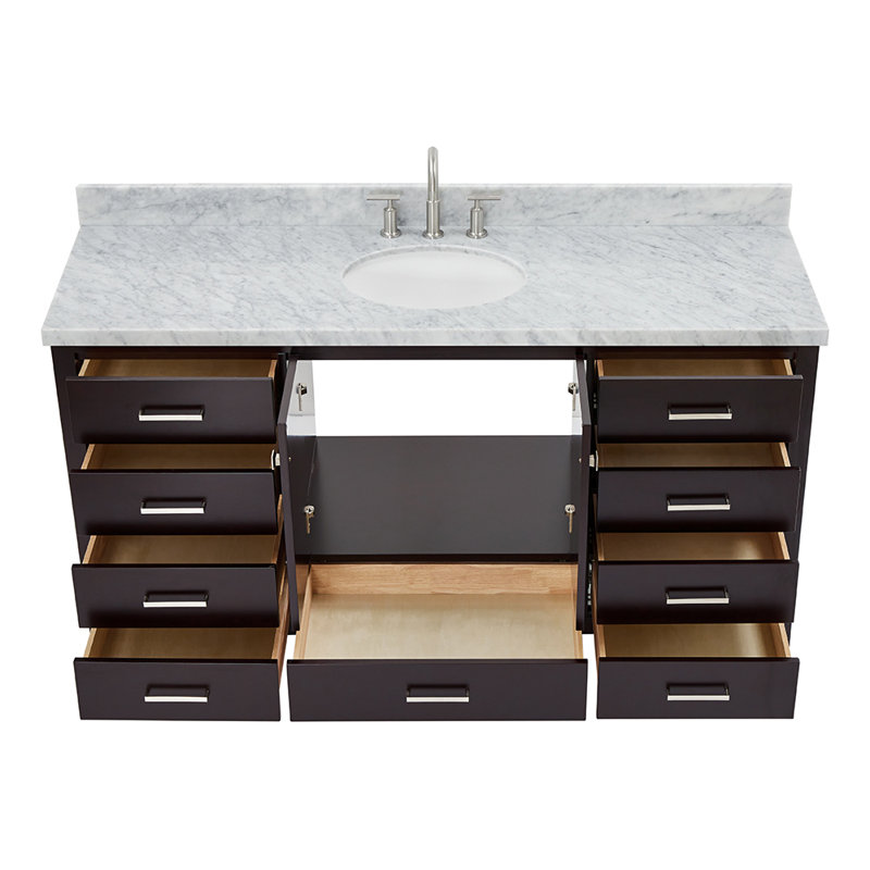 Meuble-lavabo simple 67 po avec dessus Cambridge, Espresso, Nickel brossé