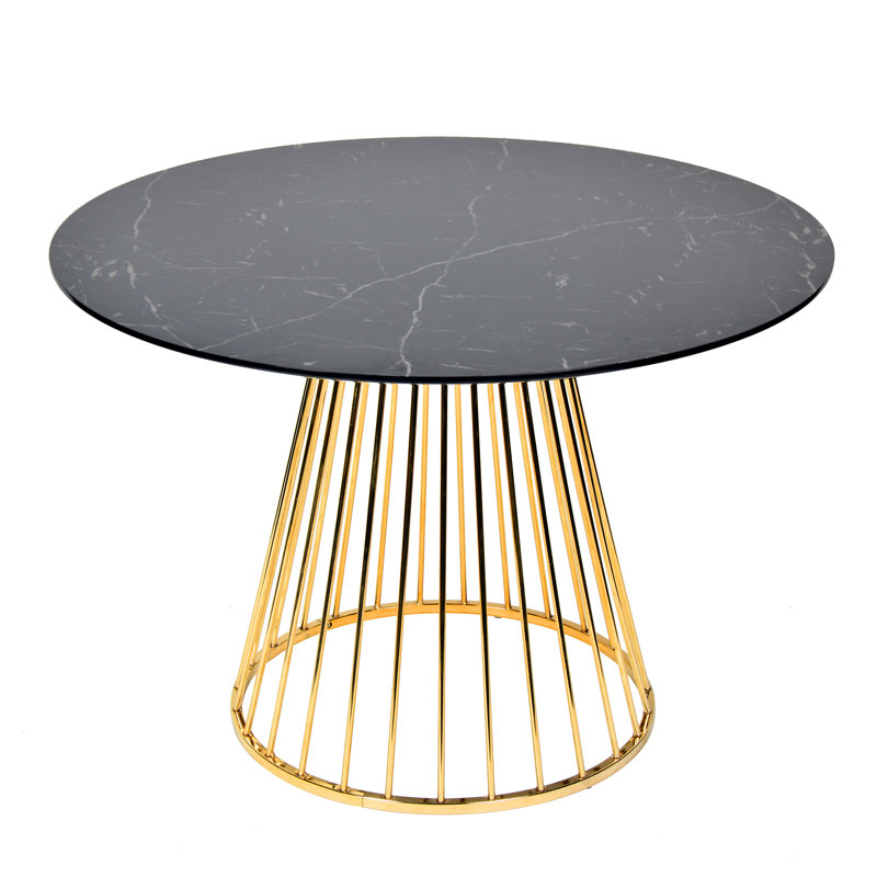 Carpenter Pedestal Marble Dining Table With Birdcage Style Legs, Black, 75cm H x 100cm W x 100cm D, White