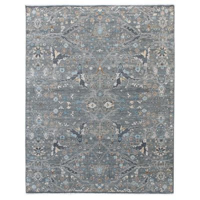 Hillard Floral Hand-Knotted Wool Gray/Blue Area Rug -  Darby Home Co, 0B22C57AE87940DB8FB366EED3CB5C90