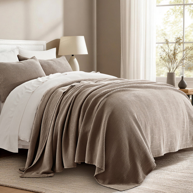 Ensemble de couvre-lit 100% coton Evergrace, Couvre-lit très grand et 2 taies de très grande , Brun taupe truffe