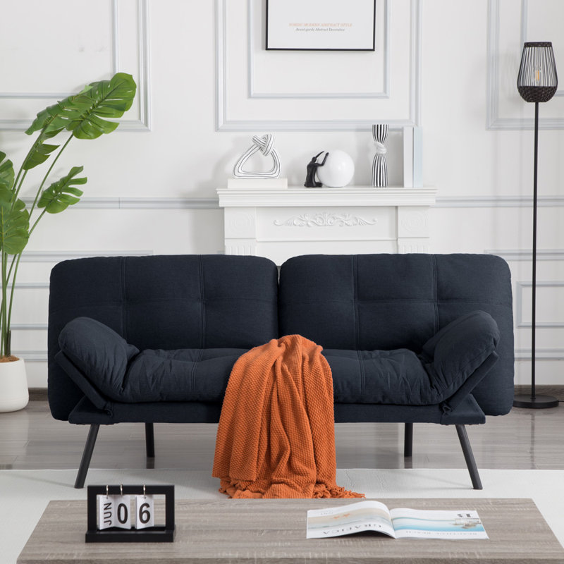 Canapé-lit futon convertible avec pieds en métal, Noir