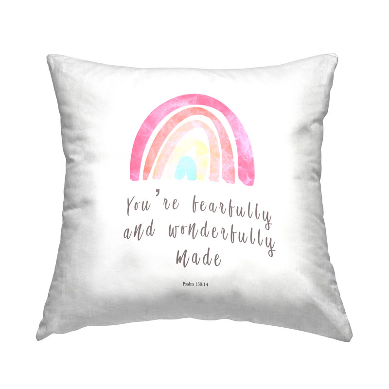 Coussin décoratif à motif de proverbe arc-en-ciel Psaumes 139: 14 par Amber Clarkson