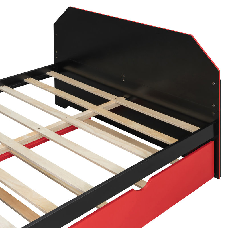 Lit de jour en bois avec couchette, Rouge