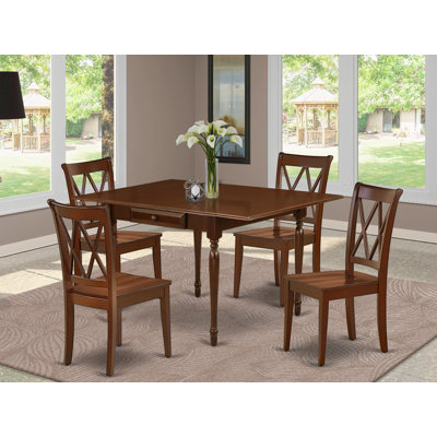 5 Piece Dining Room Table Set Includes a Rectangle Dining Table with Dropleaf and 4 Wood Seat Chairs, Mahogany