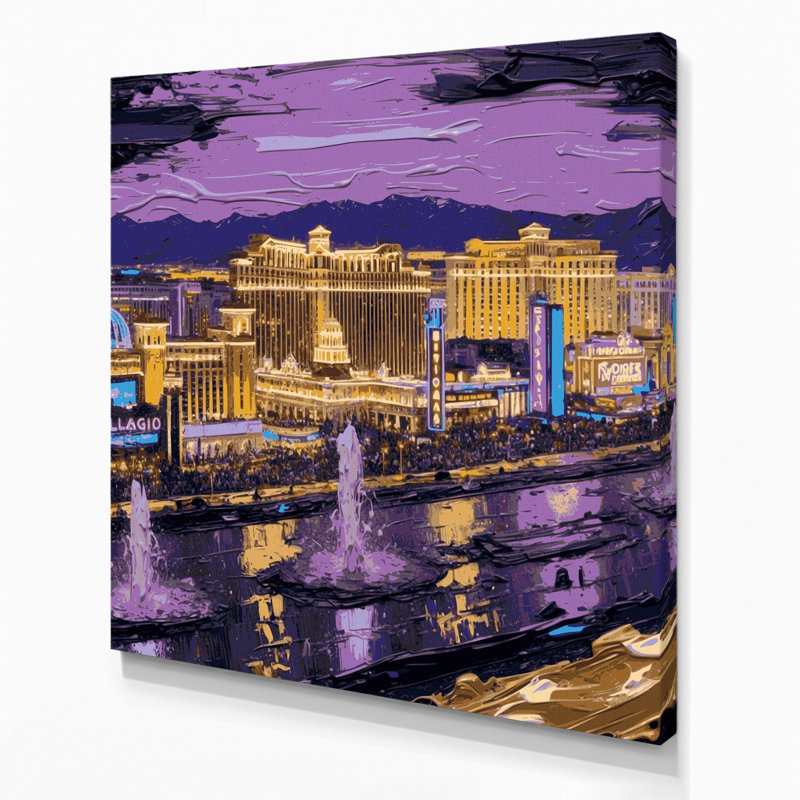 Art mural sur toile mauve avec cités de Las Vegas, H 8 po x l 8 po