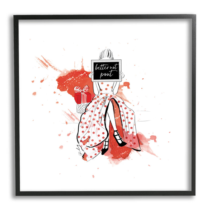 «Better Not Pout Holiday», estampe numérique par Alison Petrie, Giclée encadrée noir minuit, H 12 po x l 12 po x P 1,5 po