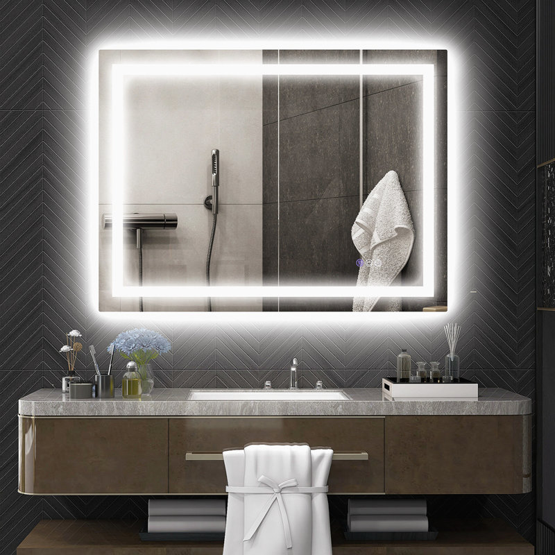 Miroir de salle de bain à DEL avec lumières, miroir à DEL rétroéclairé pour la salle de bain, antibuée, mémoire, température de couleur infinie, miroir de meuble-lavabo mural à intensité variable, horizontal / vertical