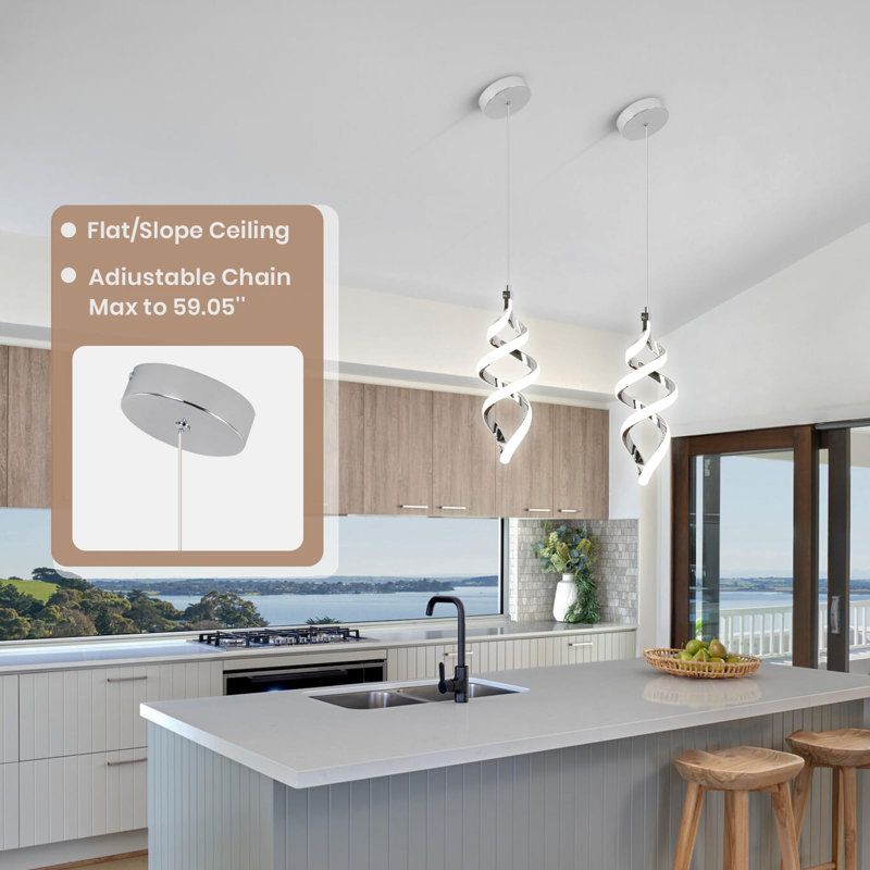 15W Modern Led Pendant Light Fixture, Chrome