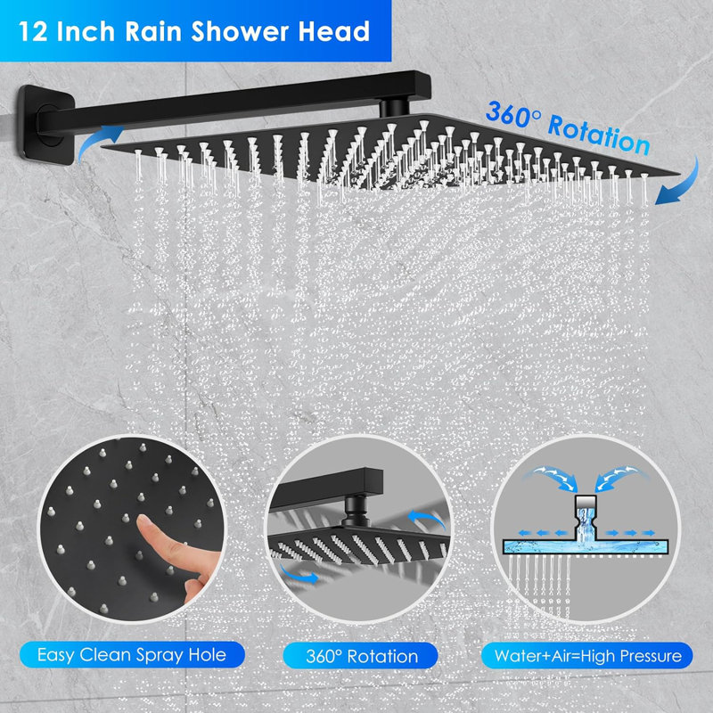 Matte Black Stainless Steel Multi-Head Rain Shower System