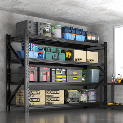Étagère de garage robuste à 4 niveaux, support de rangement industriel en acier d'une capacité de 6 000 lb avec tablettes réglables, tablettes en métal pour garage, sous-sol, entrepôt et atelier de H 70,1 po x l 71 po x P 24 po