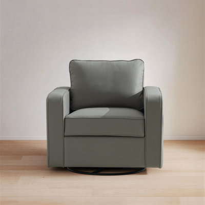 360° Swivel Faux Leather Accent Chair with Hidden Storage, Upholstered Modern Lounge Chair with Solid Wood Frame, High-Density Foam Cushion