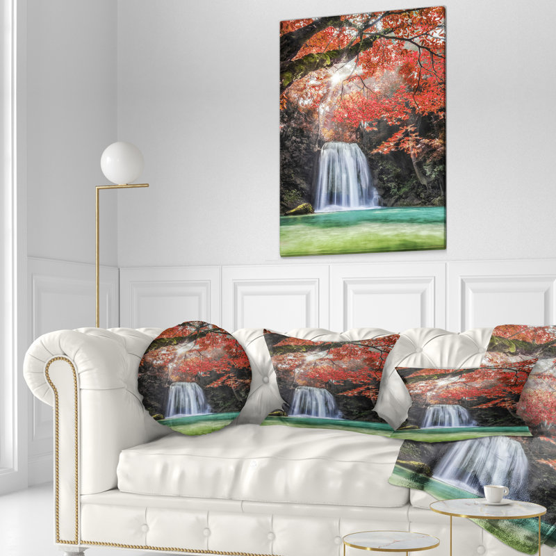 Erawan Waterfall - Landscape Printed Throw Pillow