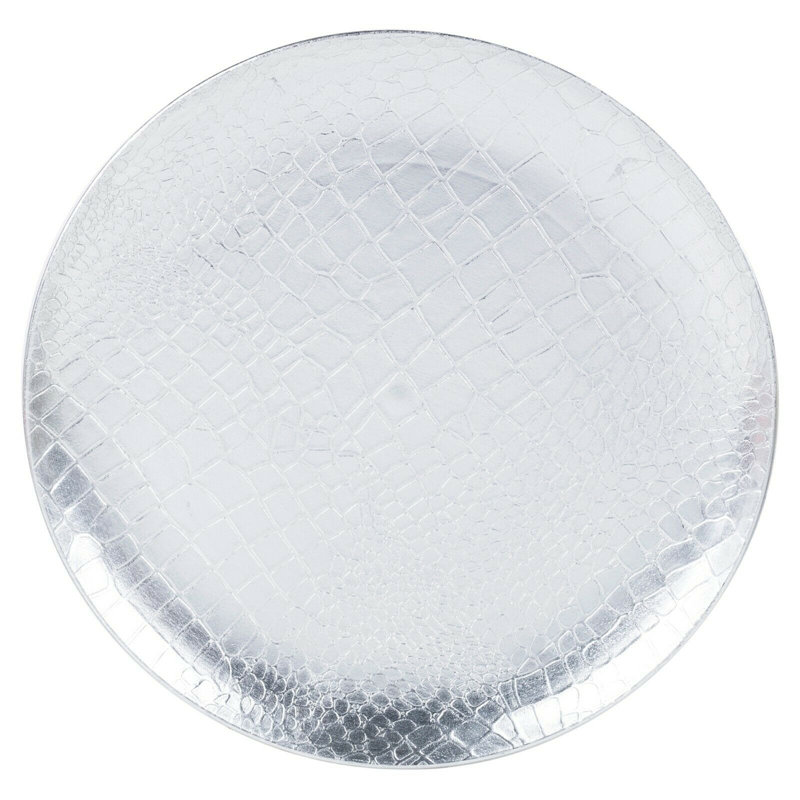 Heather Melamine Animal Print Charger, Silver