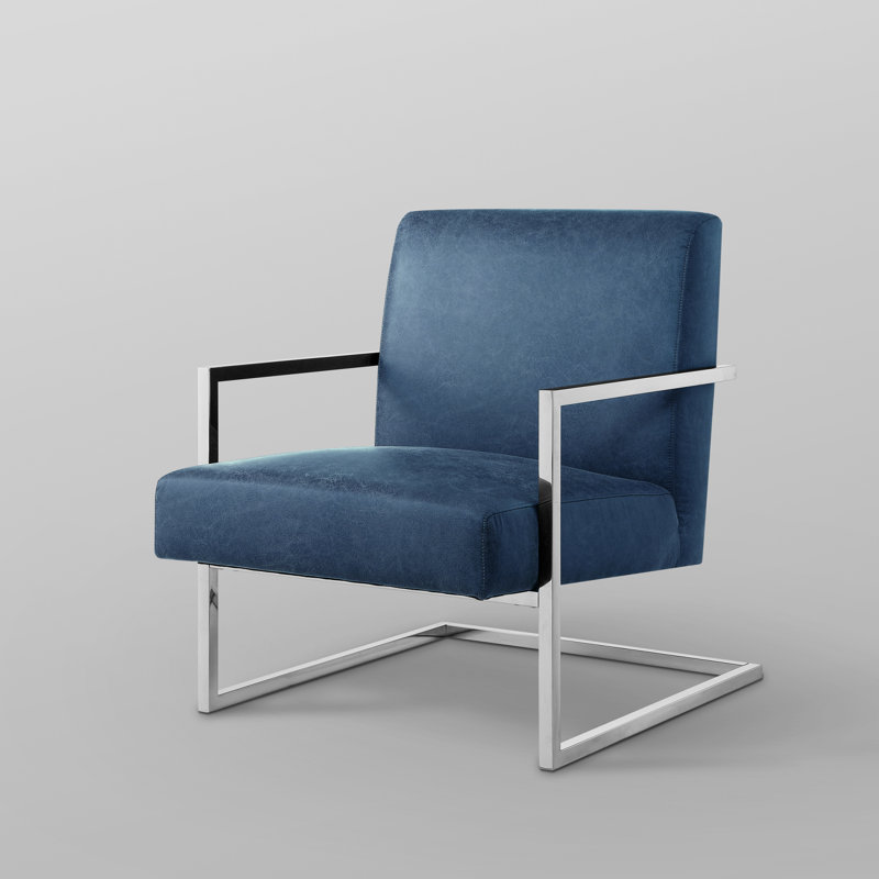 Fauteuil Keenan de 68,58 cm de large, Chrome, Bleu marine / similicuir chromé
