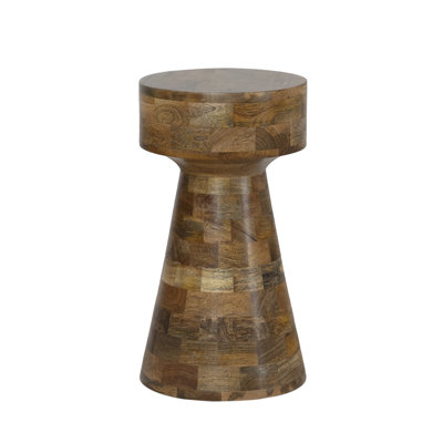 Handcrafted Mango Wood Side Table with Patchwork Tile Pattern & Natural Finish – 21.75" Tall