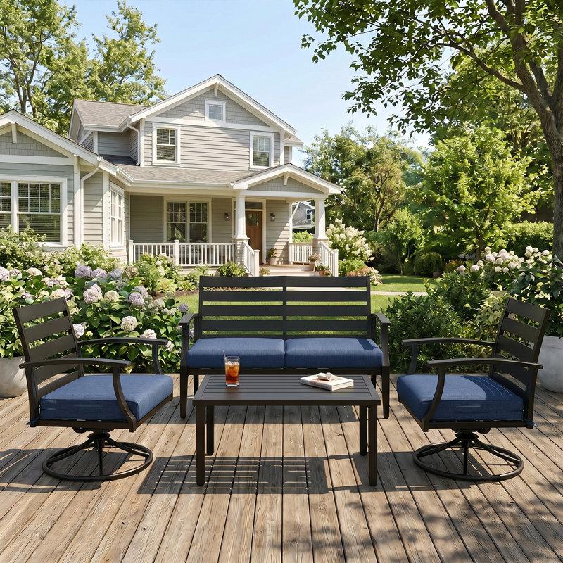 Aoodor Patio Chair Cushions Set, Navy Blue, 21" W x 21" D