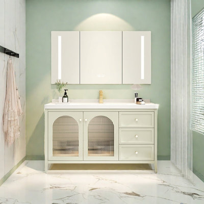 French minimalist cream style bathroom cabinet