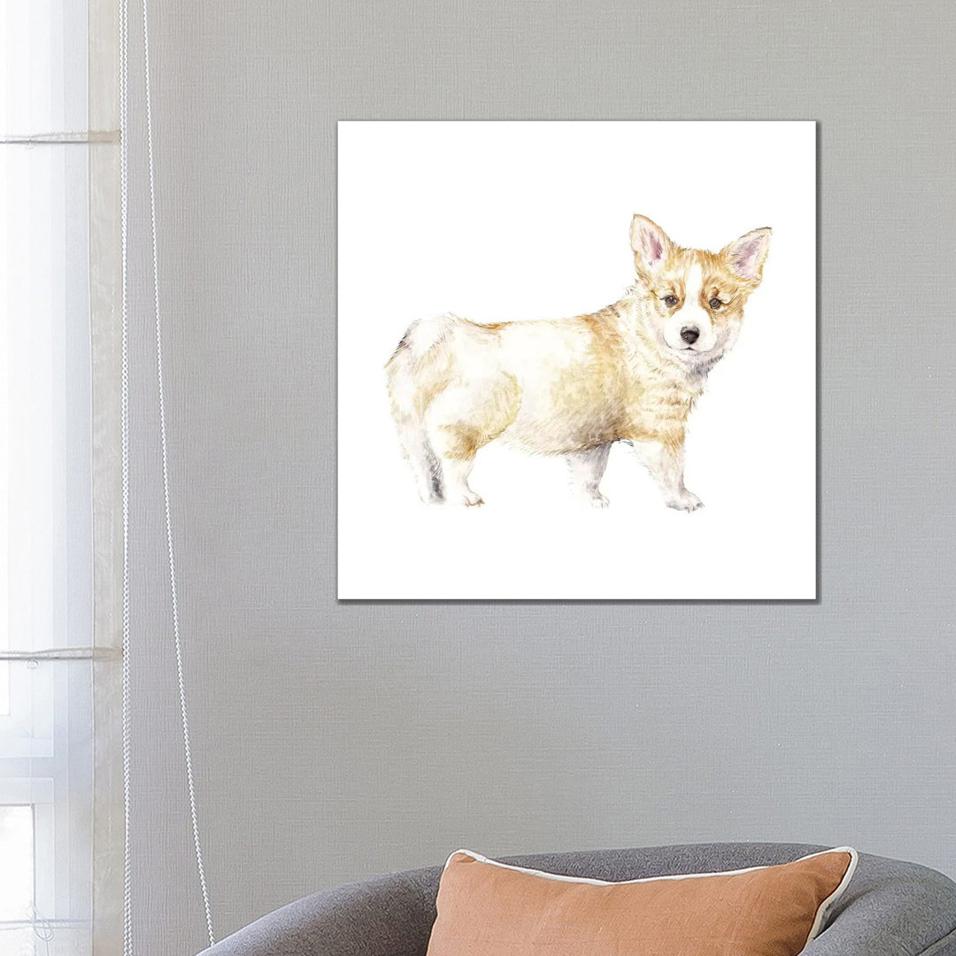 Corgi Puppy by Wandering Laur - Wrapped Canvas Painting