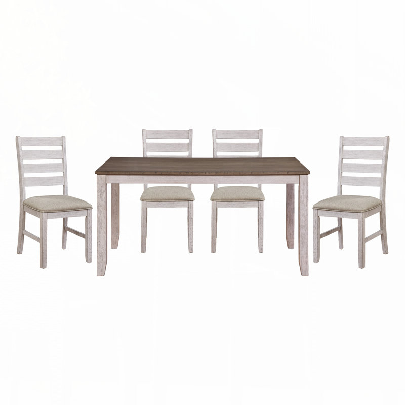 Ensemble de salle à manger décontracté gris et blanc et brun avec ensemble de salle à manger 5 pièces Table rectangulaire en bois et 4 chaises d'appoint rembourrées en tissu
