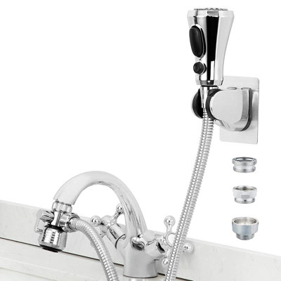 Accessoire de pulvérisateur de robinet avec valve de dérivation à 3 voies, tuyau en acier inoxydable de 4,9 pi et 3 modes de pulvérisation pour l'évier de cuisine, la douche pour animaux de compagnie, le lavage des cheveux et la salle de lavage