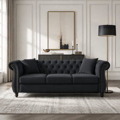 Canapé Chesterfield de 80 pouces avec accoudoirs roulés, dossier capitonné et coussins