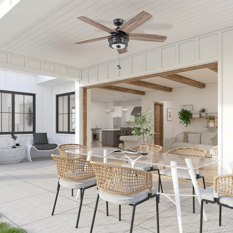52" Matte Black Farmhouse Ceiling Fan with Reversible Blades and Light