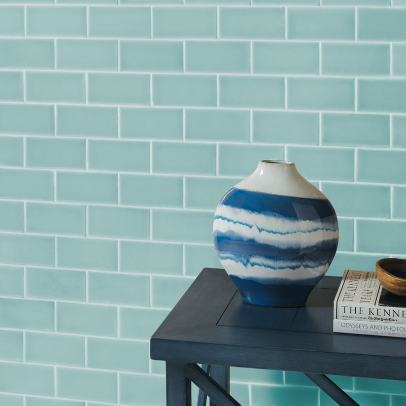 Curvaceous 3" x 6" Ceramic Wall Tile, Turquoise