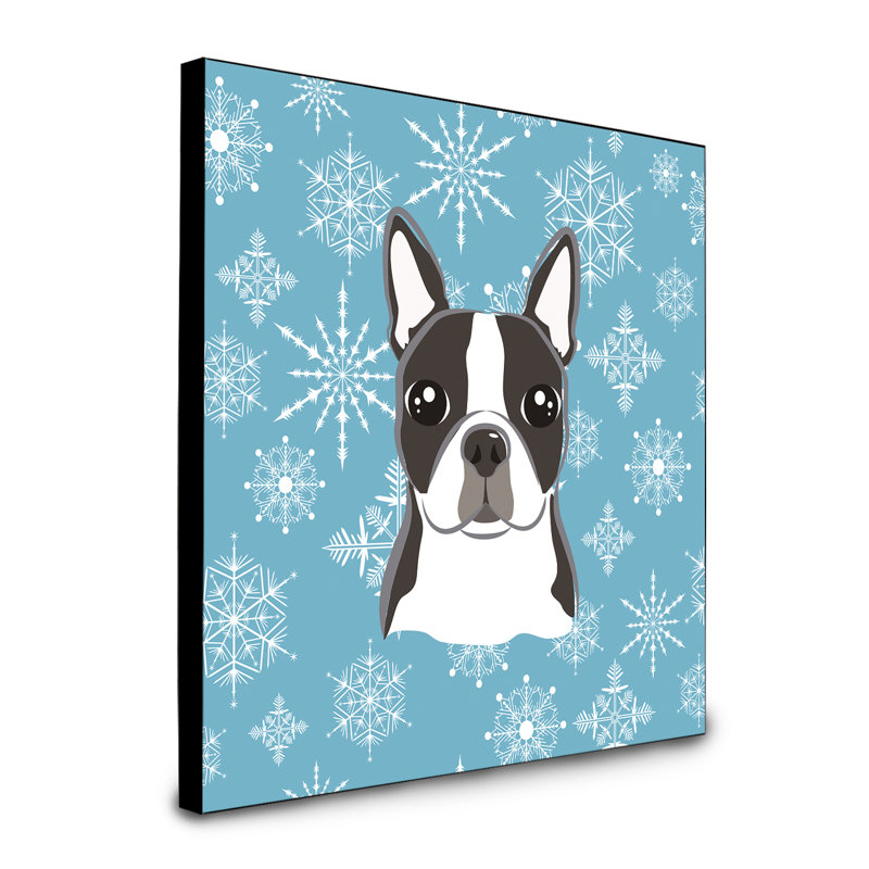 Panneau mural d’art flocon de neige Loula, Boston Terrier gris