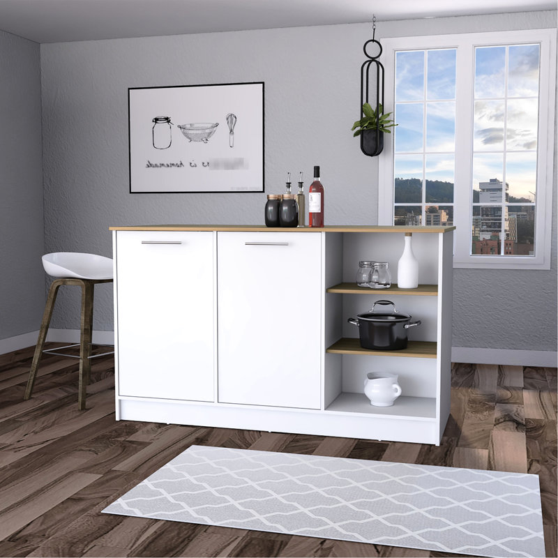 Chariot de cuisine blanc et bois de frêne avec compartiment de rangement profond de 26,3 pouces de conception moderne