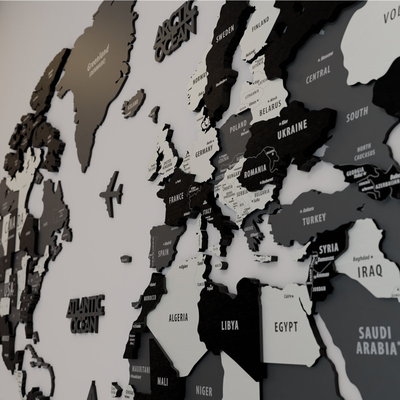 3D Wooden World Map for Wall - Wooden World Map Wall Art - 3D Wood Push Pin Map - Multilayered 3D Wooden World Map Wall Décor