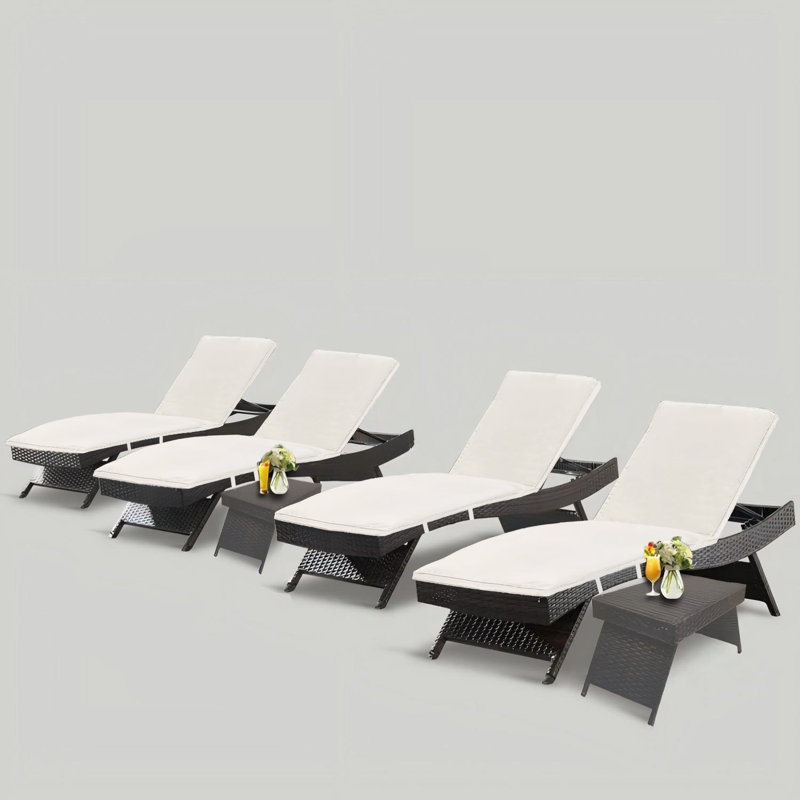Chaise longue d'extérieur (ensemble de 4) avec coussin et table