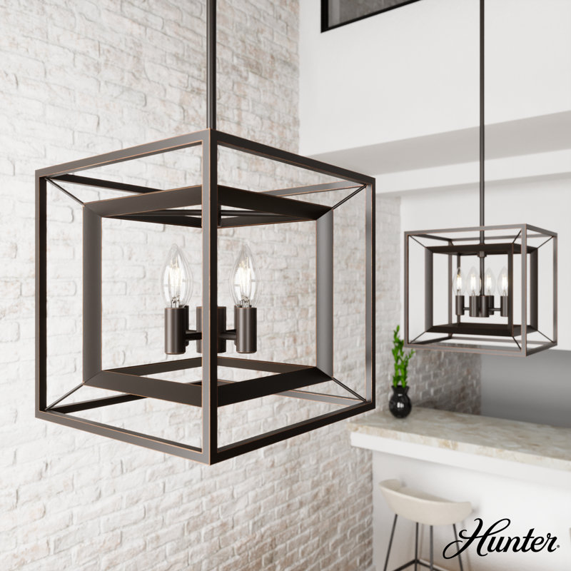 Doherty 12" Bronze and Glass 4-Light Pendant