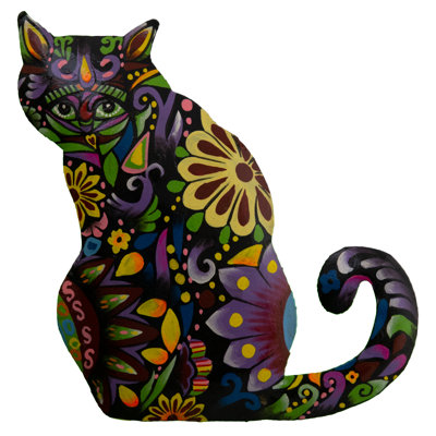 Petit chat assis peint floral