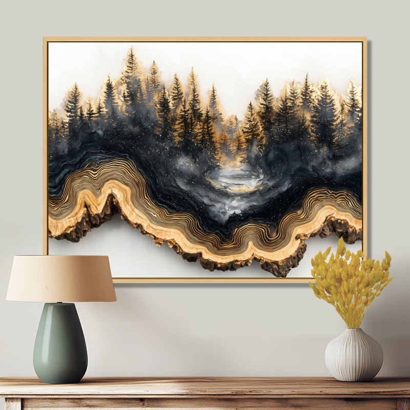 Geovanie Crystal courant dans l'hiver forêt rivière IV - art mural forêt, H 12 po x l 20 po, Cadre flottant, Brun