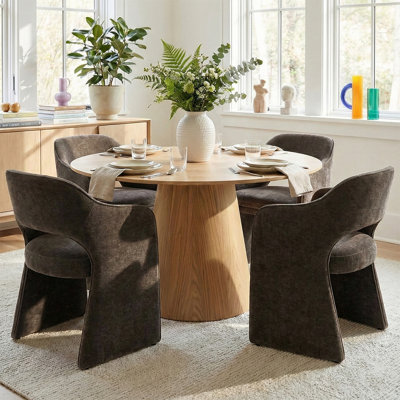 4 - Person Dining Table Sets With Round Table & 4 Upholstered Chenille Chairs