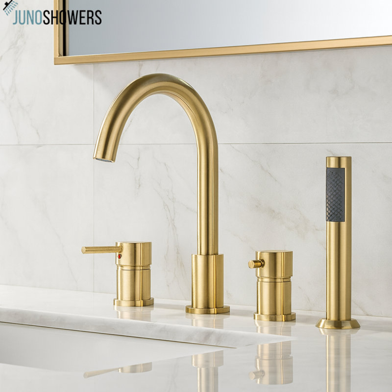Wall-Mounted Shower System with Thermostatic Valve and Handheld Spray, Brushed Gold