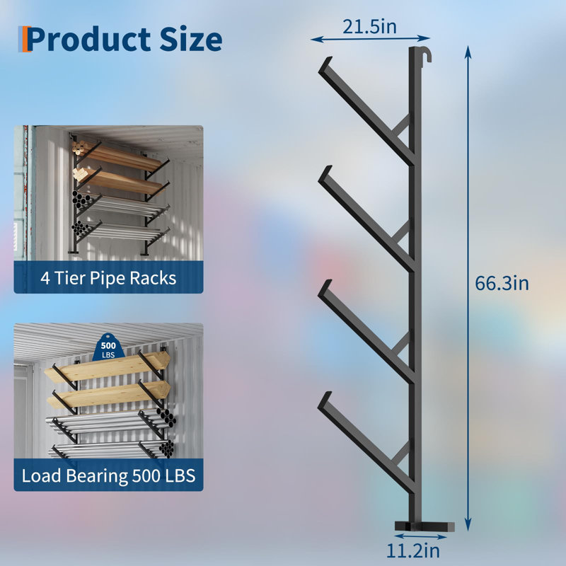 Lot de 2 supports à tuyaux à 4 niveaux pour conteneurs maritimes, capacité de 181 kg (400 lb).