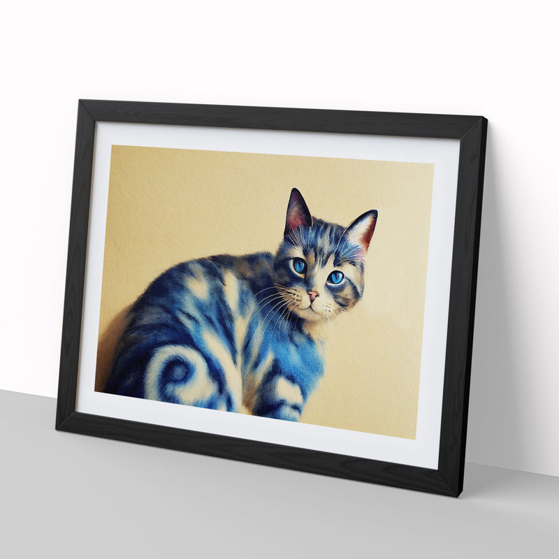 Watercolour Cat Vol.3 - Single Picture Frame Print, 25cm H x 34cm W x 2cm D, Black