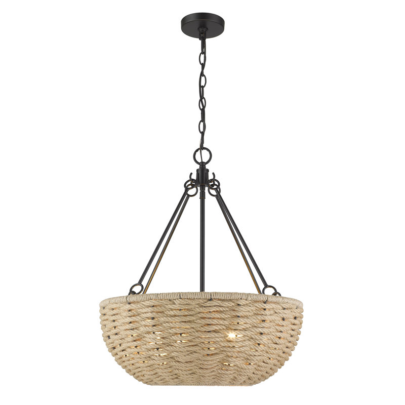 Luminaire suspendu bol unique à 4 lumières avec détails en corde Rippeon