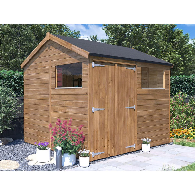 Dunster House Bike Shed Storage 2.4 x 2.4m (8' x 8') 15mm Walls Garden Building Wooden Apex Roof With Window, Overlord Modular