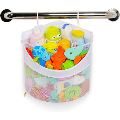 Baby Bath Toy Organizer – White – Quick-Drying Mold-Resistant Corner Hanging Shower Caddy With Large Capacity
